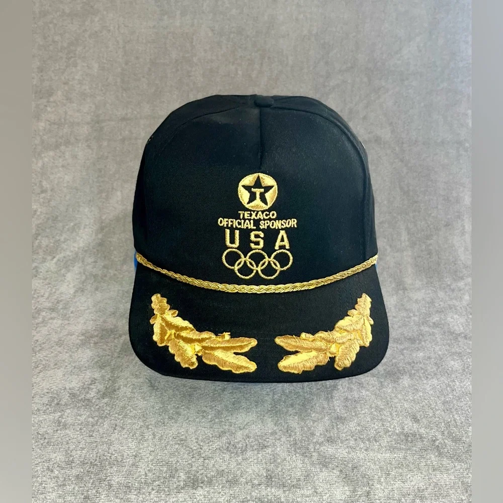 1992 Texaco USA‎ Olympics Black & Gold Embroidered Trucker Hat Vintage